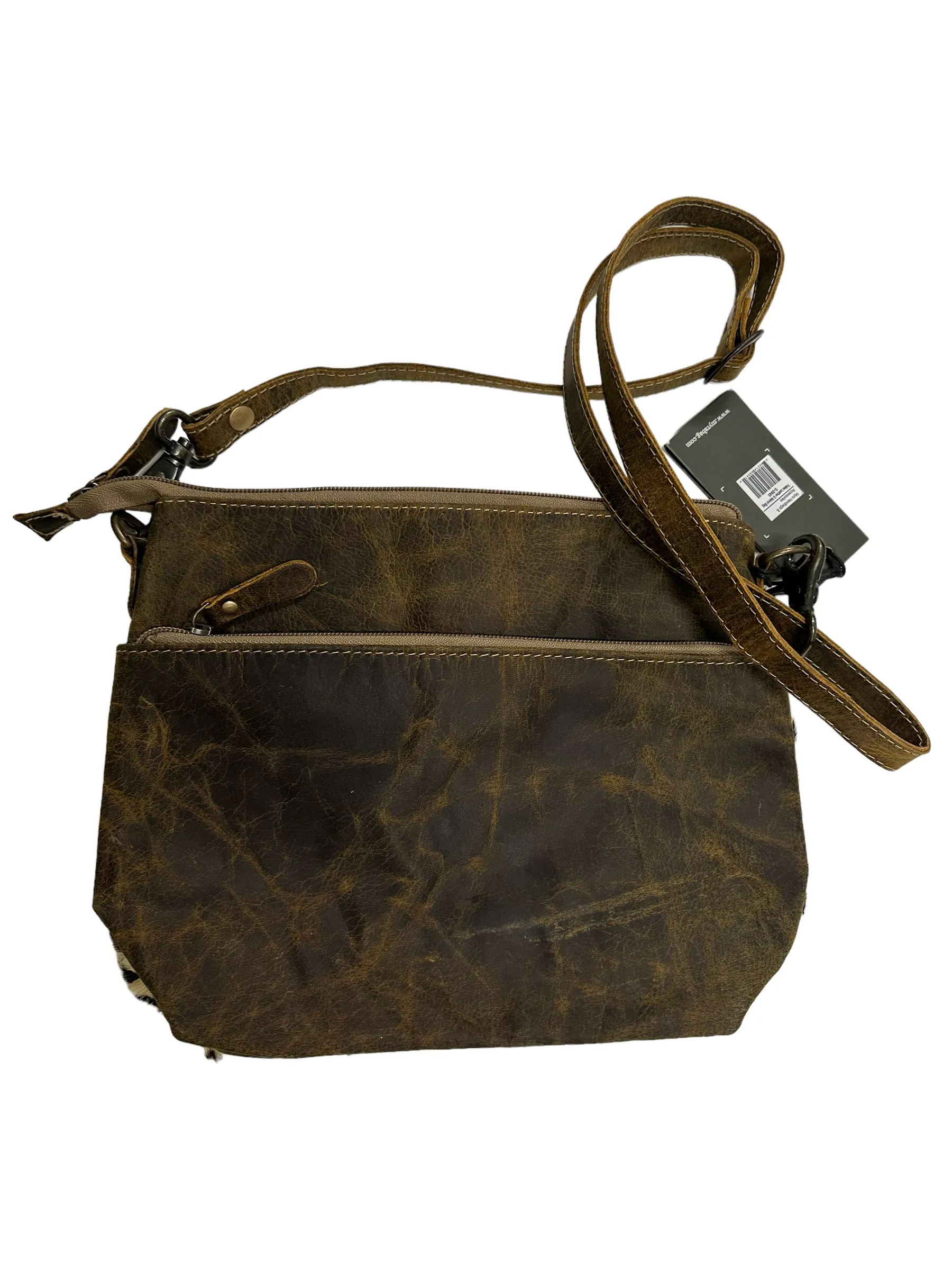 Cowhide and leather cheetah cross body  bag with leather strap