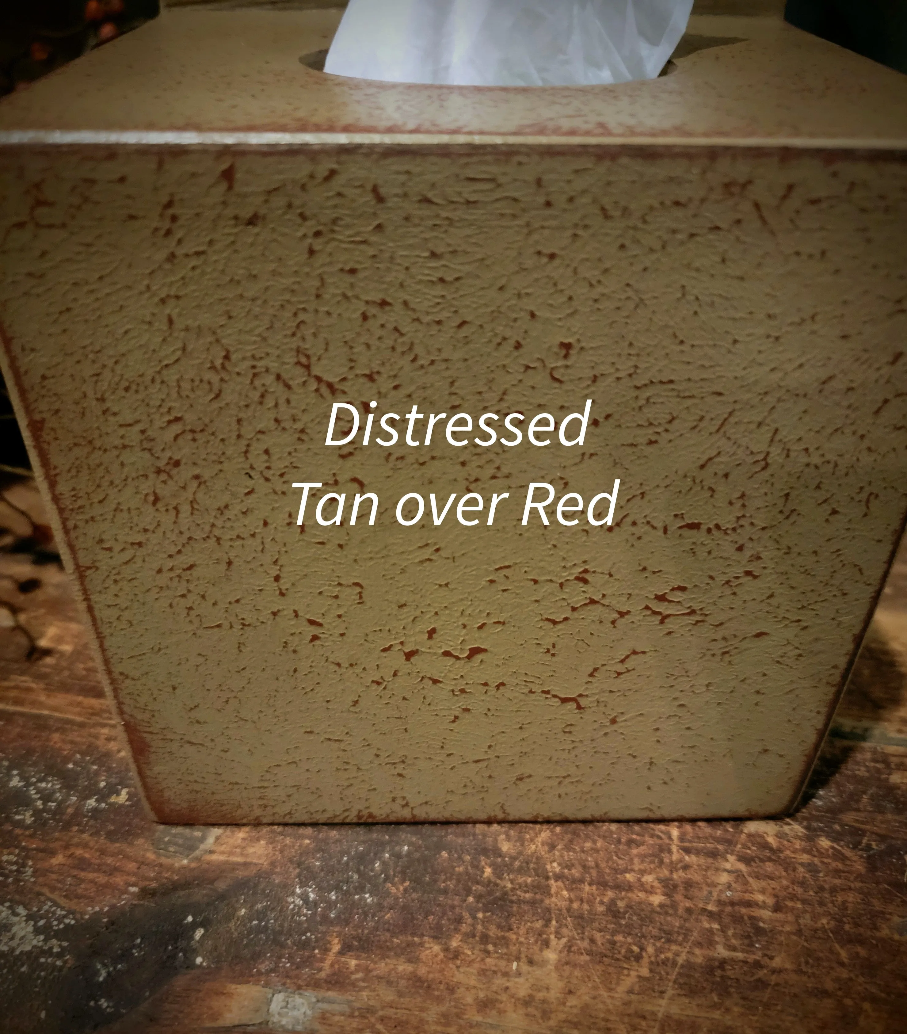 #CT-TTR  Primitive Wood Tissue Box - Tan Over Red