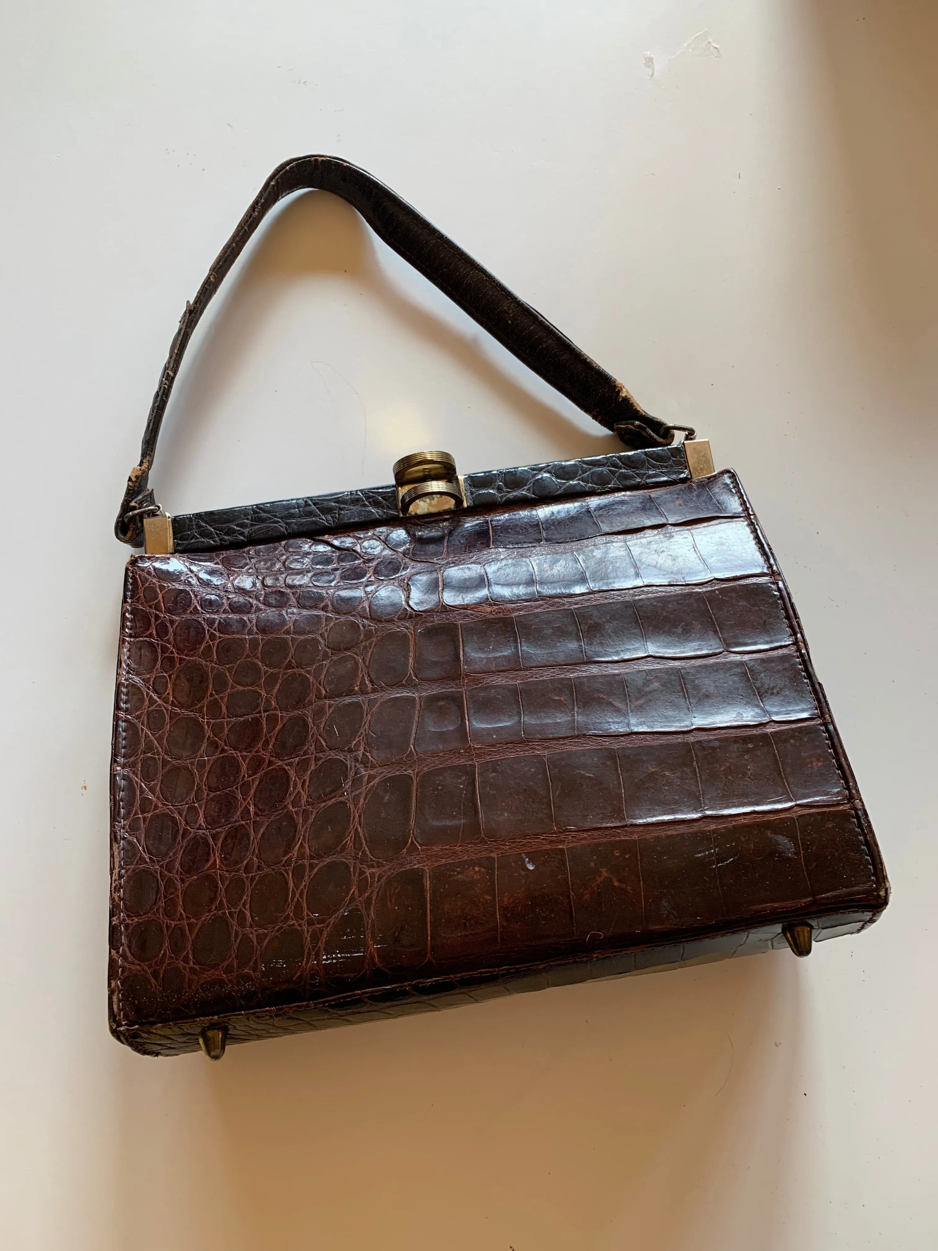 Deep Brown Alligator Skin Handbag circa 1940s