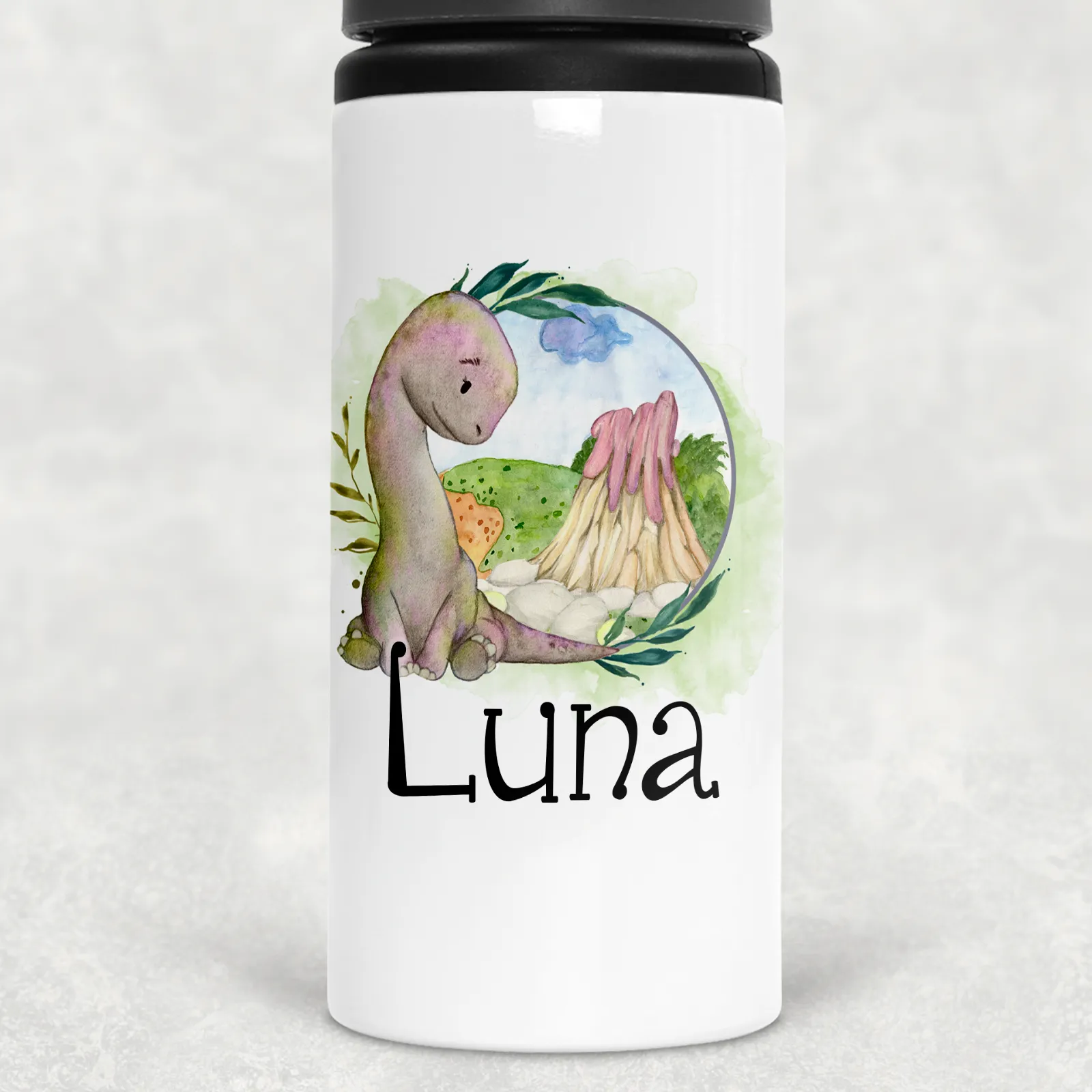 Dinosaur Personalised Aluminium Straw Water Bottle 650ml