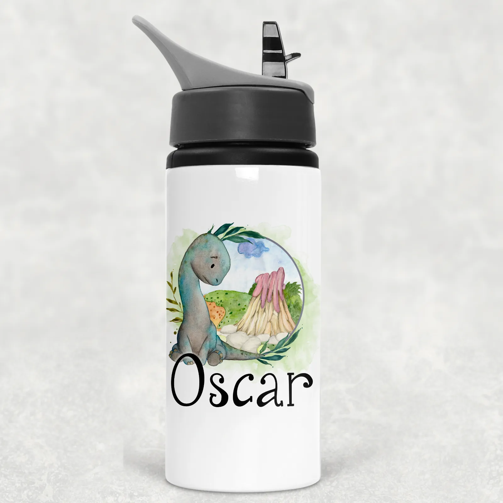 Dinosaur Personalised Aluminium Straw Water Bottle 650ml