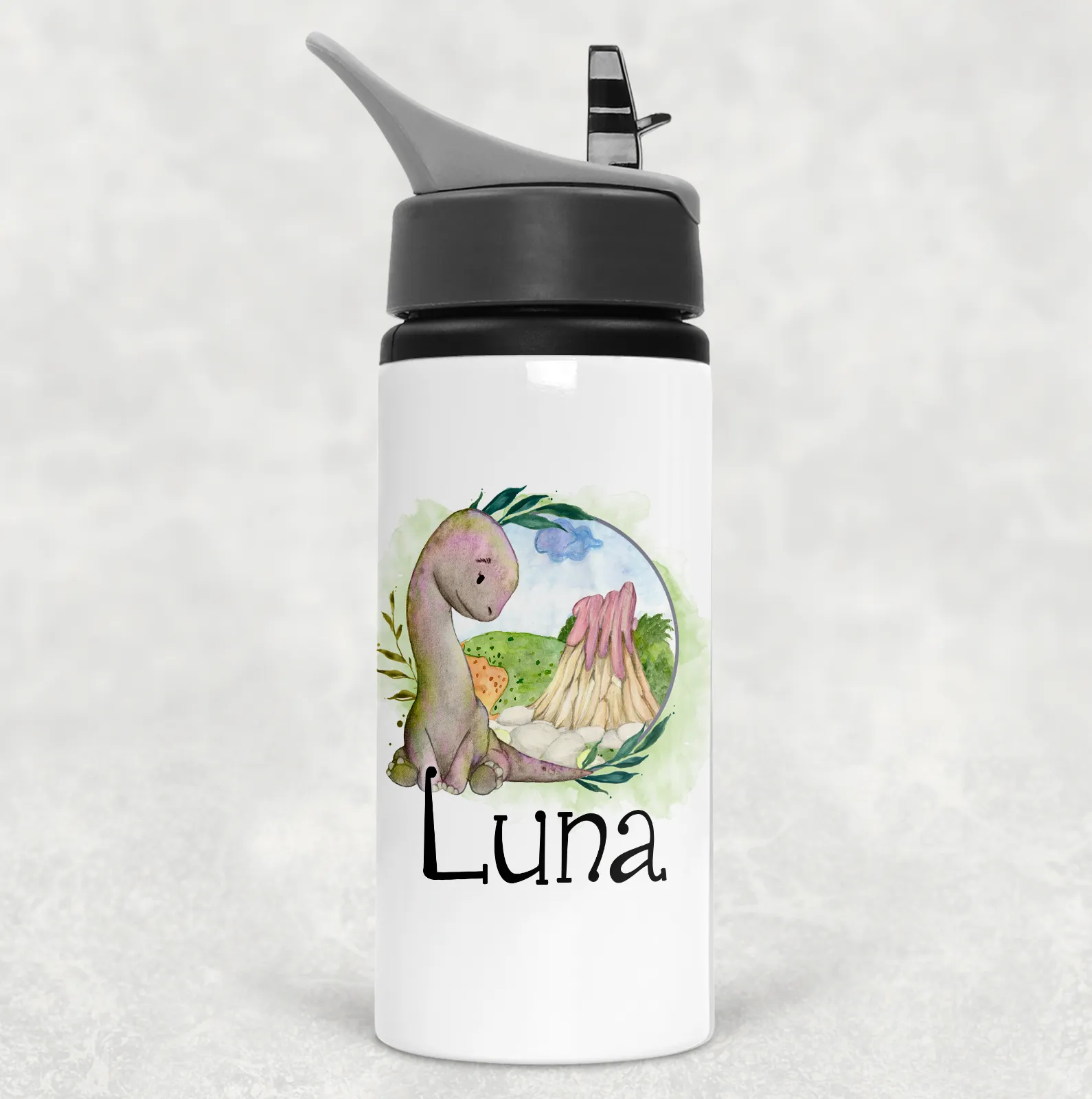 Dinosaur Personalised Aluminium Straw Water Bottle 650ml