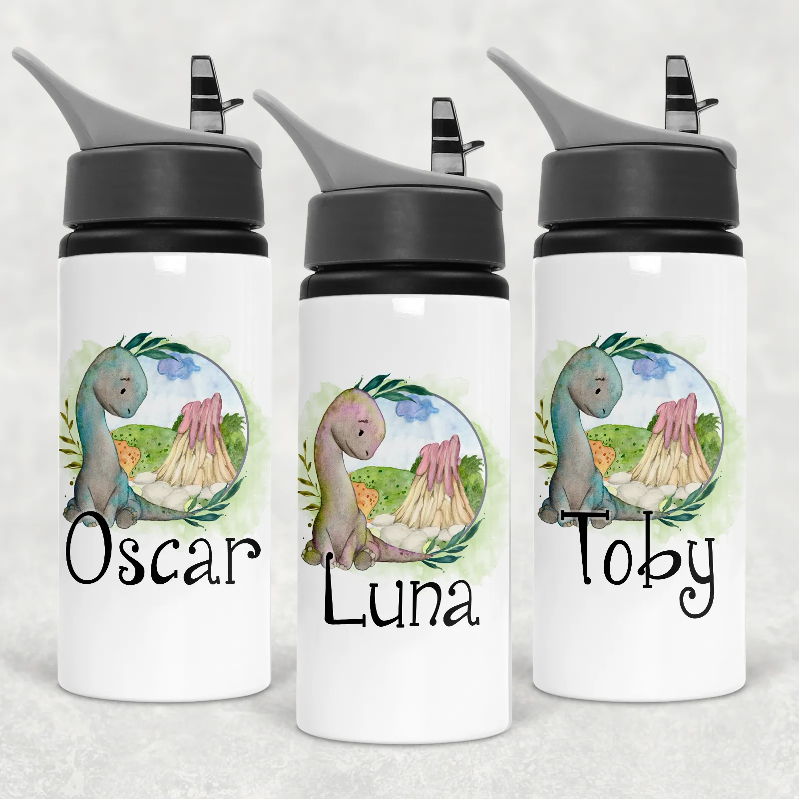 Dinosaur Personalised Aluminium Straw Water Bottle 650ml