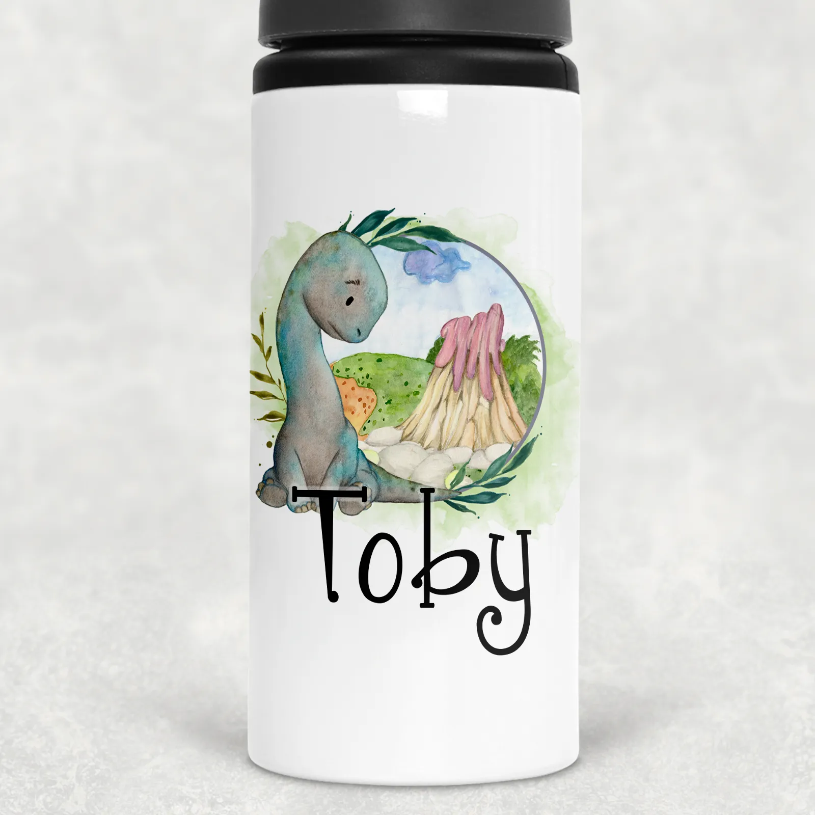 Dinosaur Personalised Aluminium Straw Water Bottle 650ml