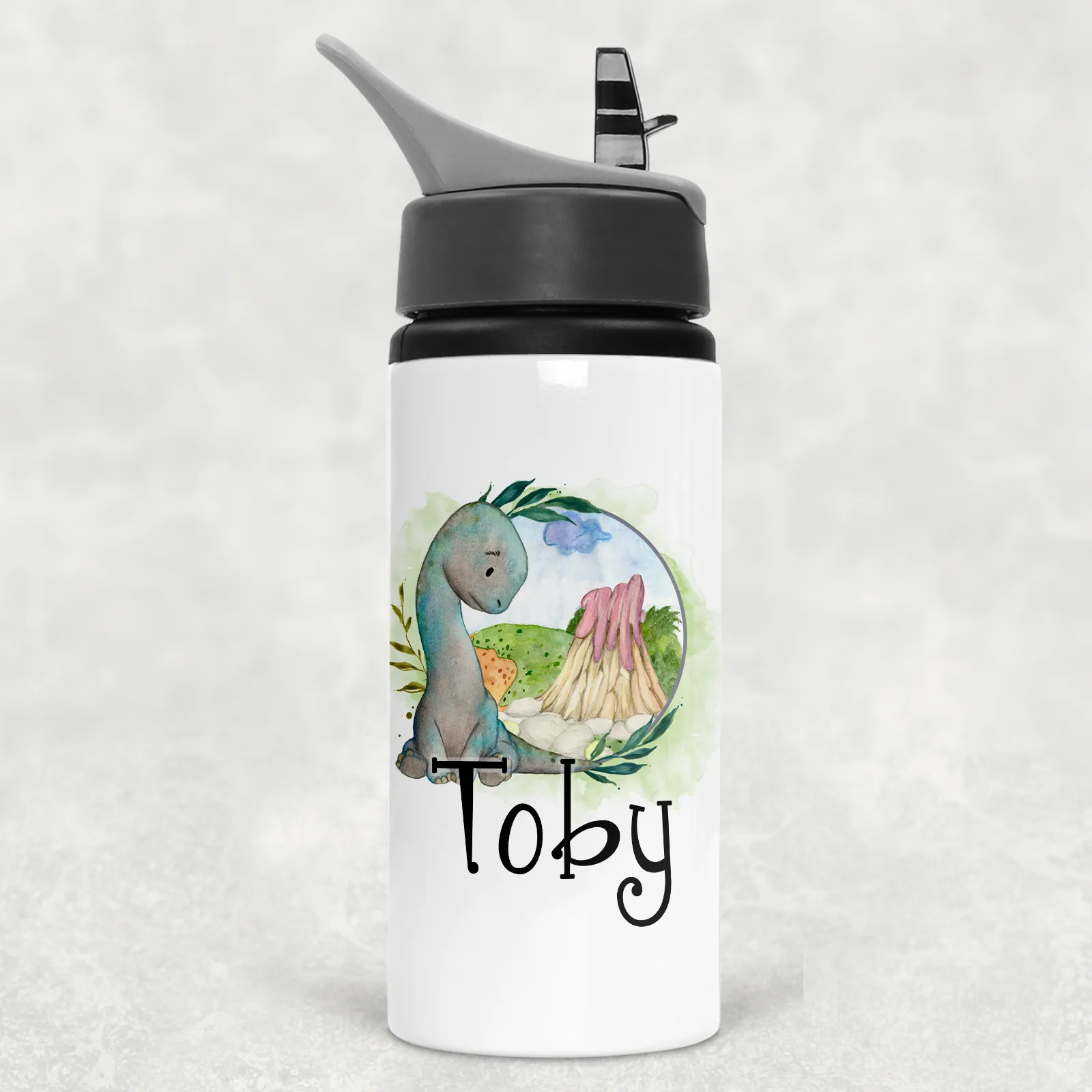 Dinosaur Personalised Aluminium Straw Water Bottle 650ml