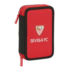 Double Pencil Case Sevilla Fútbol Club Black Red 12.5 x 19.5 x 4 cm (28 Pieces)