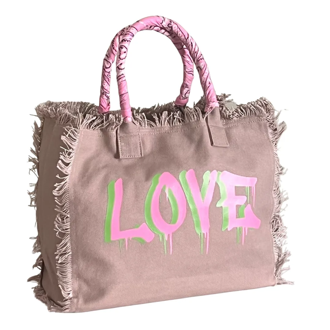 Dripping LOVE Shoulder Tote - Pink/Green