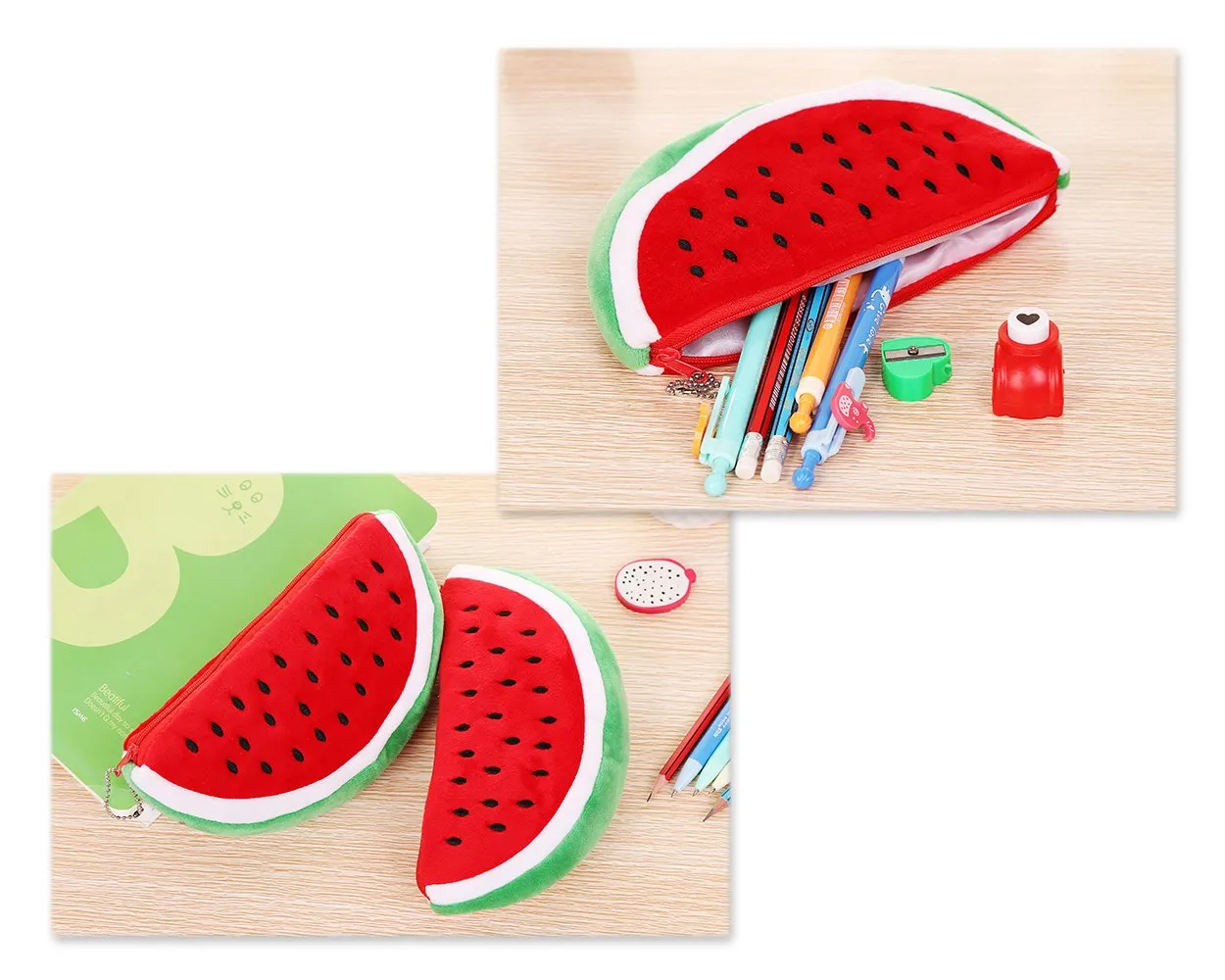 DS. DISTINCTIVE STYLE Stationery Set with Watermelon Shape Large Pencil Zipper Case Pencil Bag Sketch Pad Note Pad for Kids