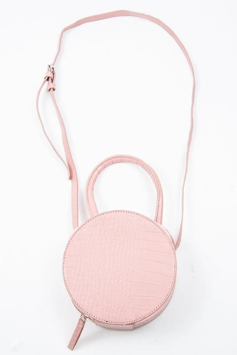 Dusty Pink Faux Croc Circle Handbag - Jackie