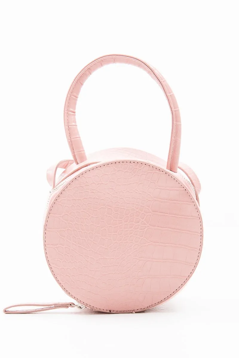 Dusty Pink Faux Croc Circle Handbag - Jackie