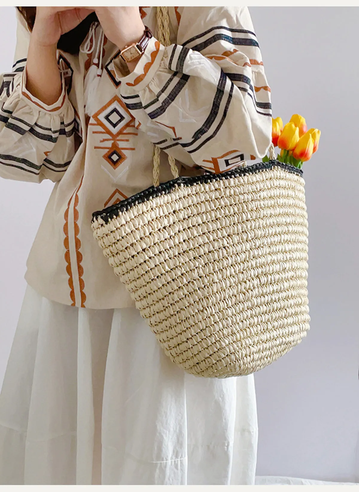 Elena Handbags Summer Straw Basket Summer Tote