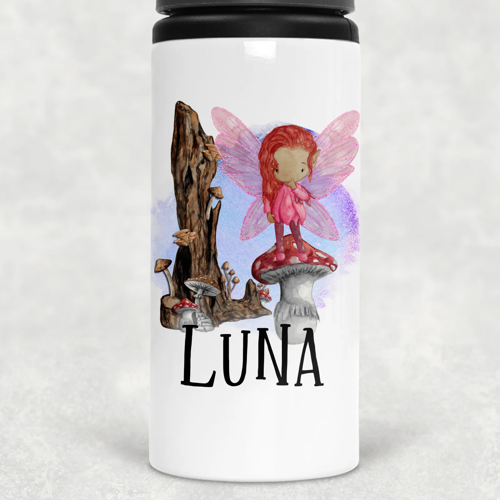 Fairy Toadstool Personalised Aluminium Straw Water Bottle 650ml