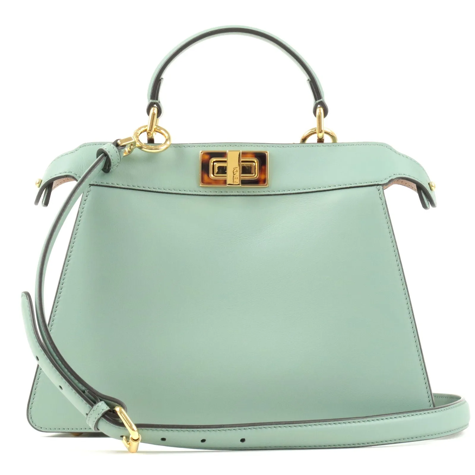 FENDI Leather Peekaboo IseeU Small 2way Bag Mint Green 8BN327