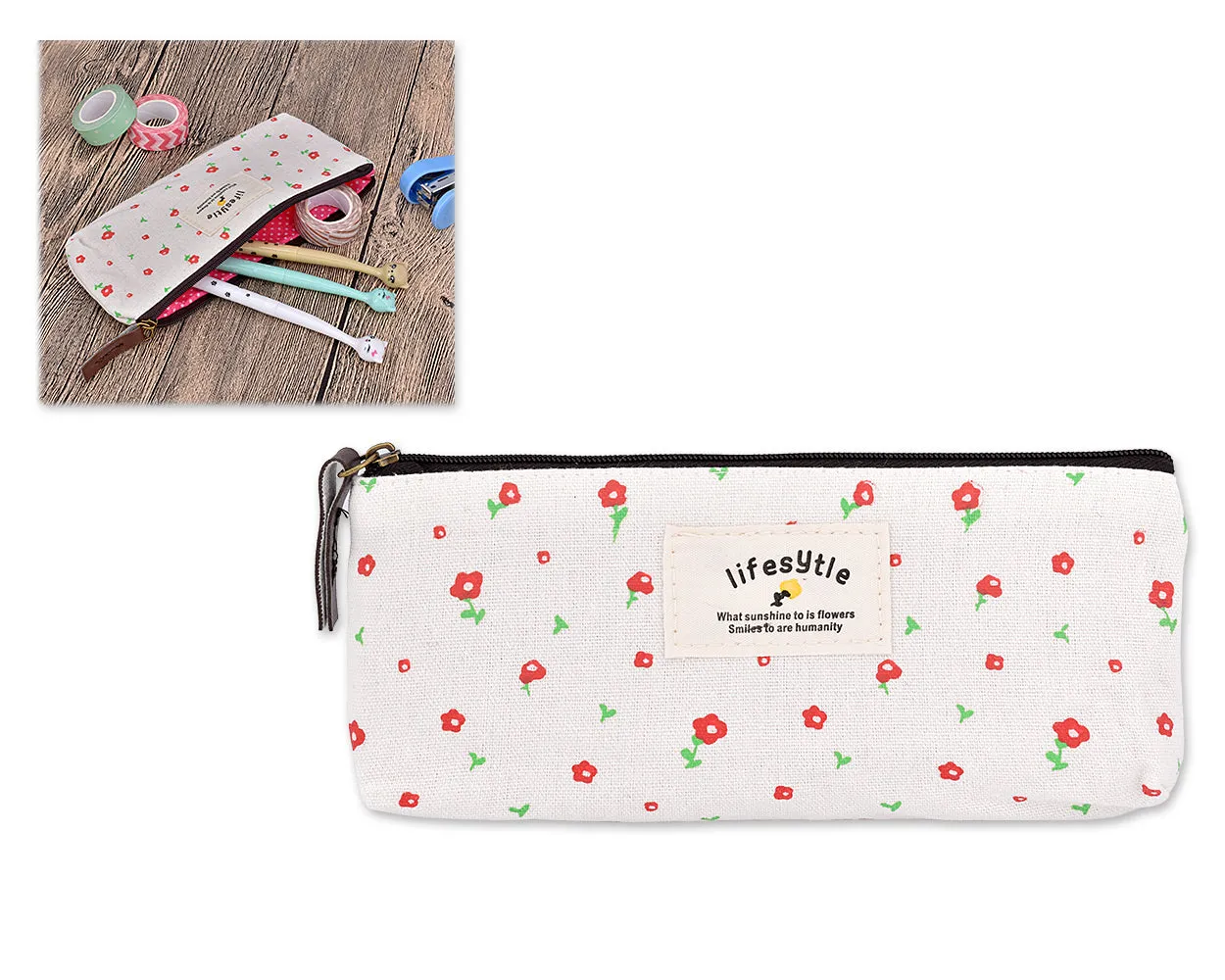 Floral Canvas Pen and Pencil Case