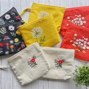 Flower Embroidered Cosmetics Bag - Several Designs