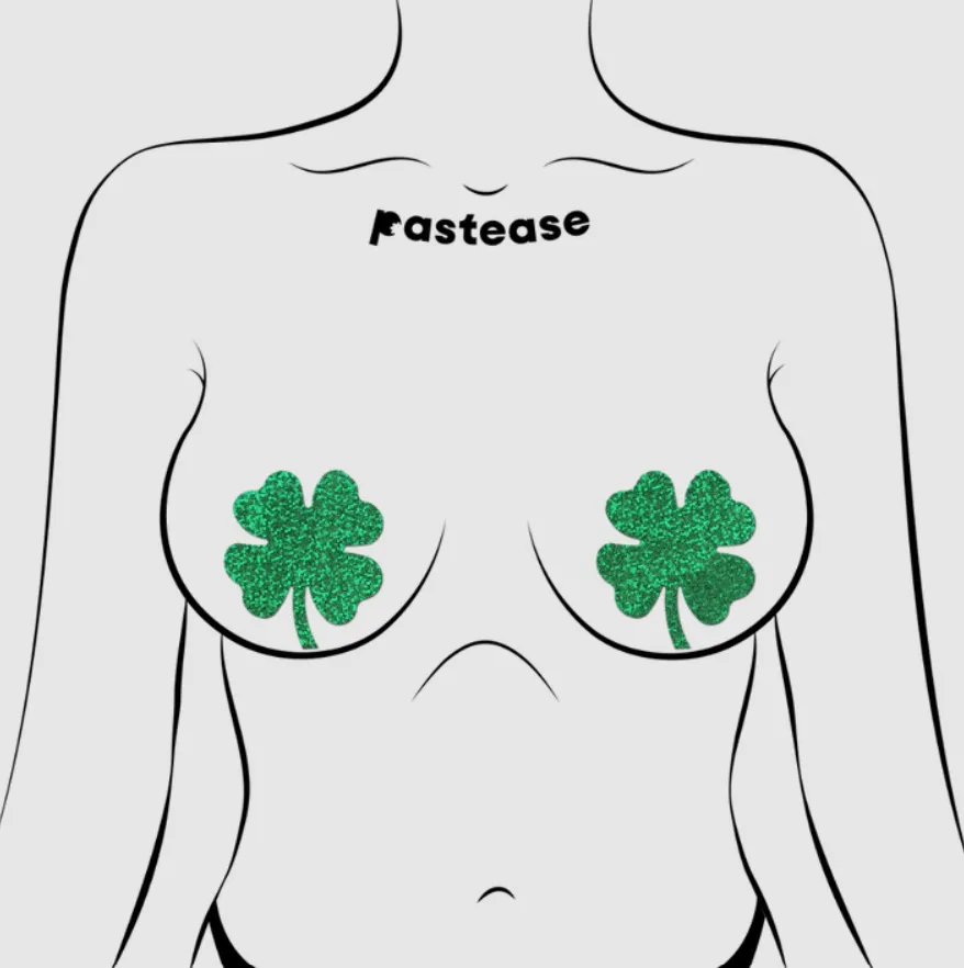 Four Leaf Clover: Glittering Green Shamrocks Nipple Pasties