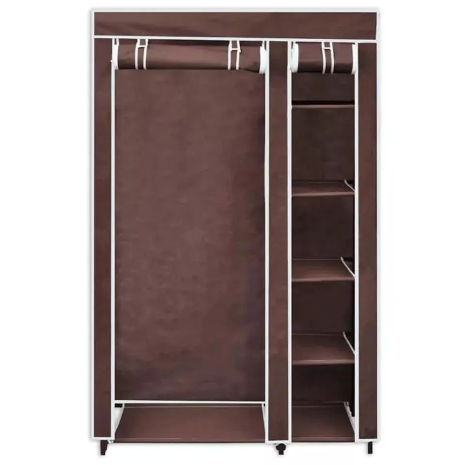 Generic Fabric Canvas Wardrobe Organizer Clothes Rail Shelves Storage Closet Double Tall (Brown), 59-60-61-62A