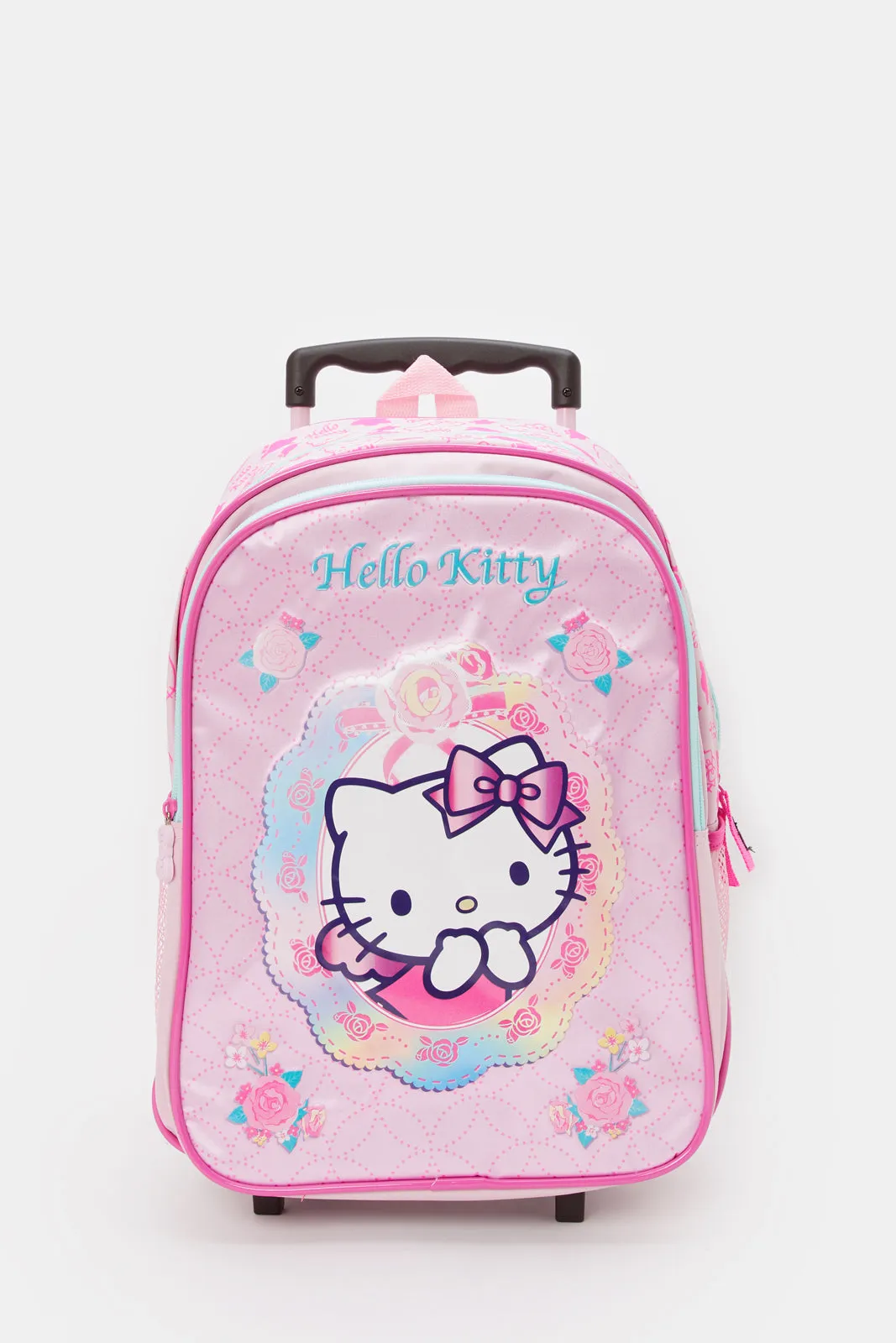 Girls Pink Hello Kitty Print Trolley Bag Set (16 Inch)