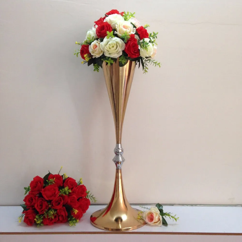 Gold metal 28” reversible trumpet vase