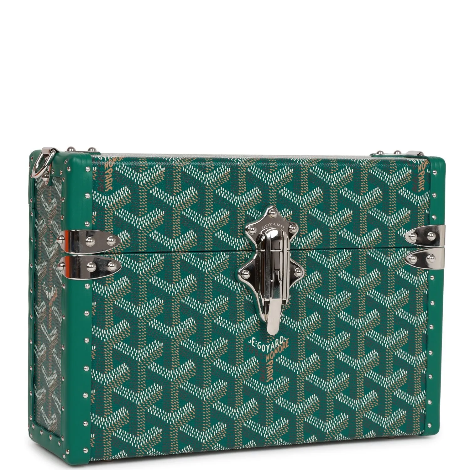 Goyard Goyardine Green Cassette Trunk Clutch/Shoulder Bag Palladium Hardware