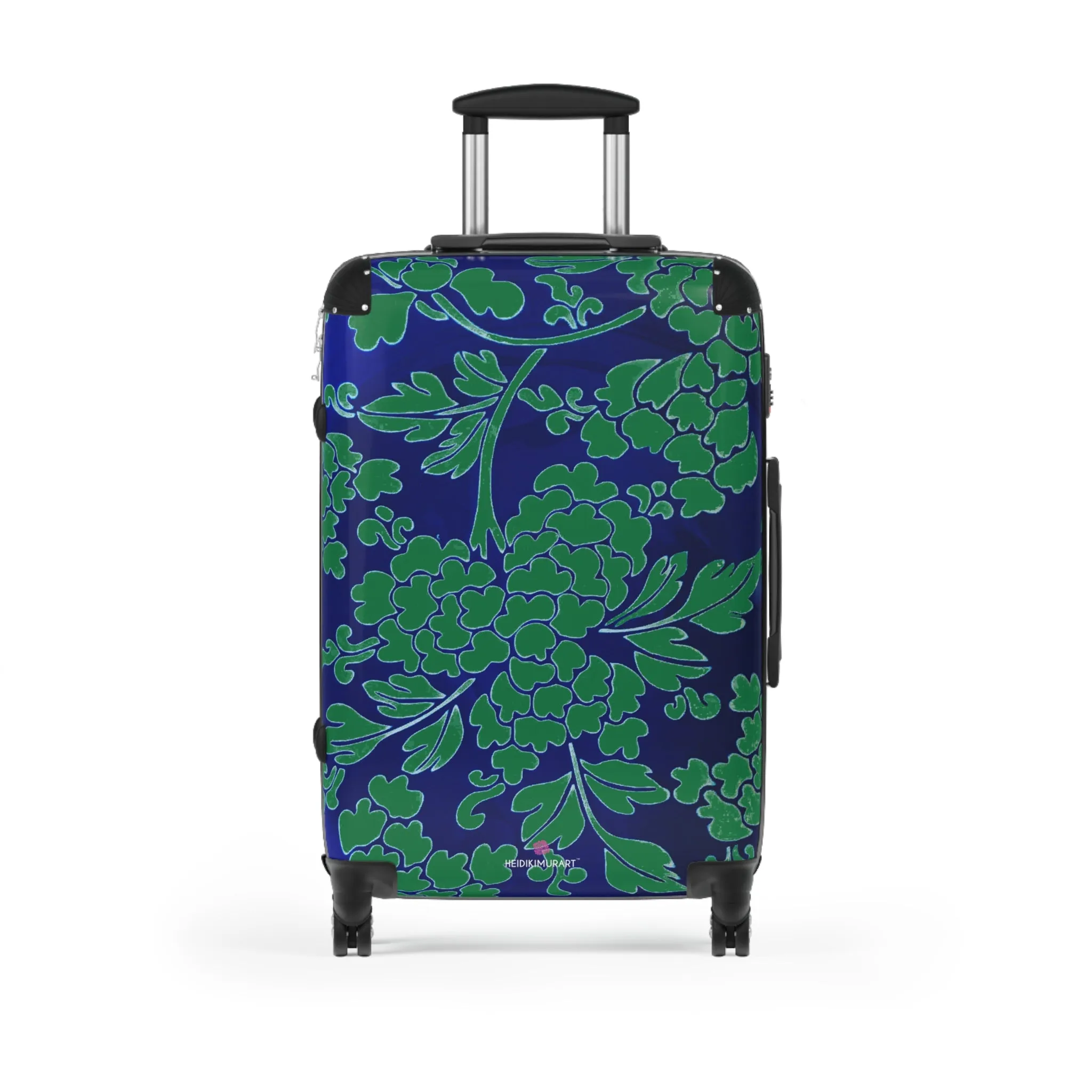 Green Blue Floral Print Suitcase, Abstract Oriental Style Print Designer Suitcases, Travel Bag Suitcases (Small, Medium, Large)