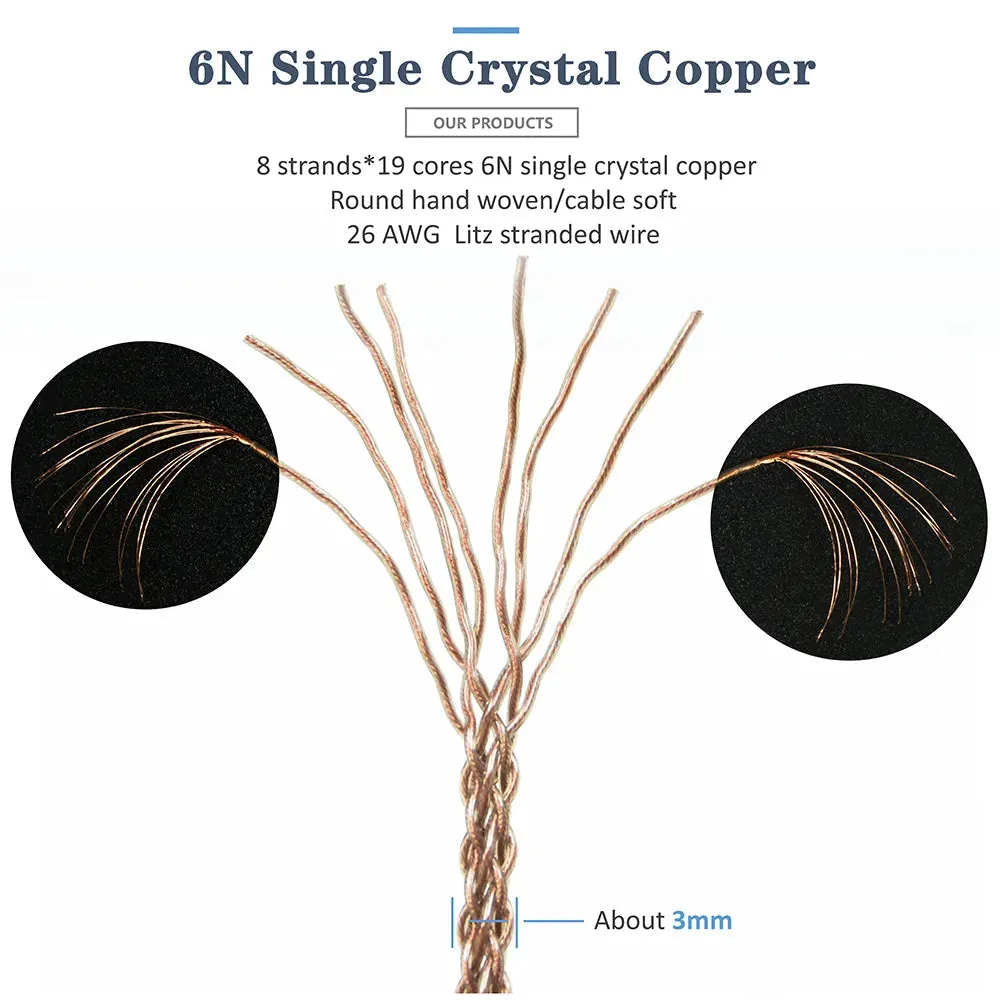 GUCraftsman 6N Single Crystal Copper Earphone Cables For W40 W60 W80 AMpro10 AMpro20 AMpro30 UM30PRO UM50 UM50PRO