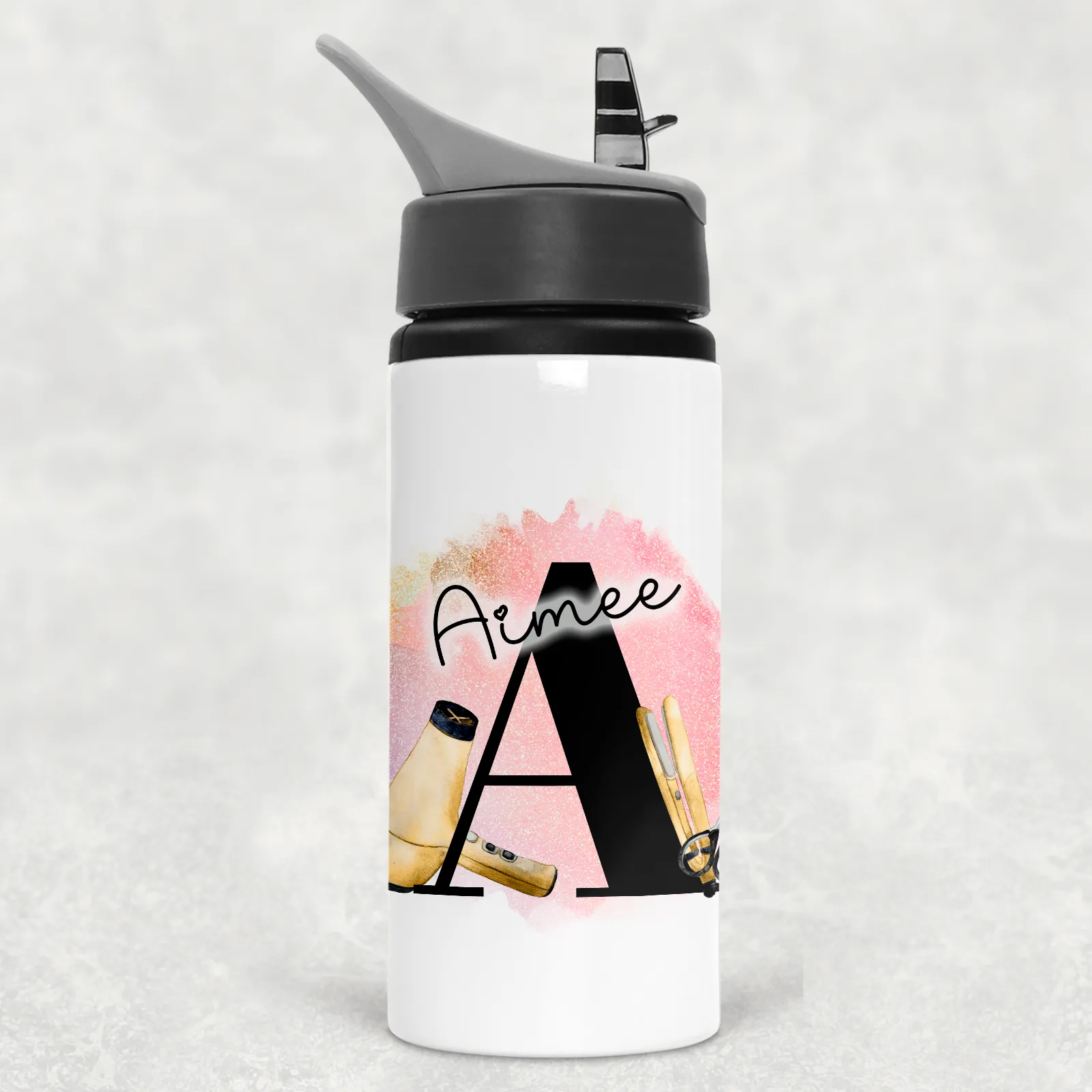 Hairdresser Alphabet Personalised Aluminium Straw Water Bottle 650ml