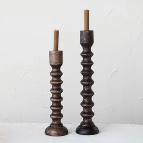 Hand-Carved Ribbed Mango Candle Holder