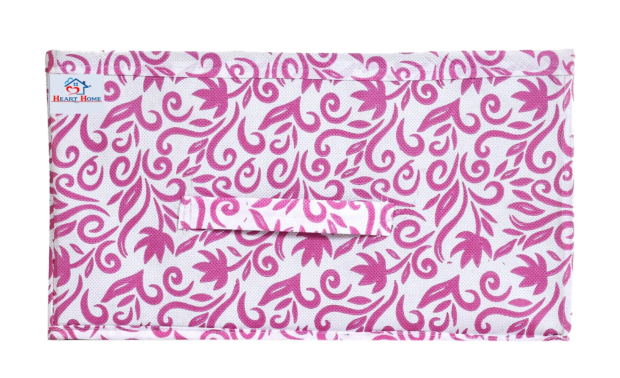 Heart Home Fabric Leaf Print Rectangular Flodable Storage Box|Drawer Storage And Cloth Organizer|Storage Box For Toys|Storage Box Gor Clothes|Pack Of (Pink), 42 x 29 x 22 Centimeters