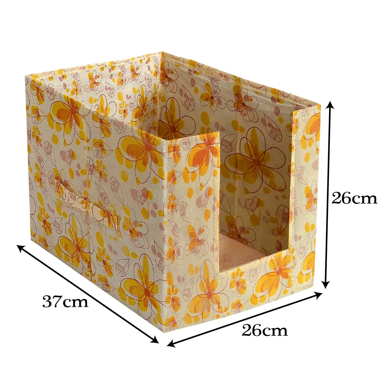 Heart Home Flower Printed Multiuses Non-Woven Closet Organizer With Handles- Pack of 6 (Yellow) -HS43HEARTH26485