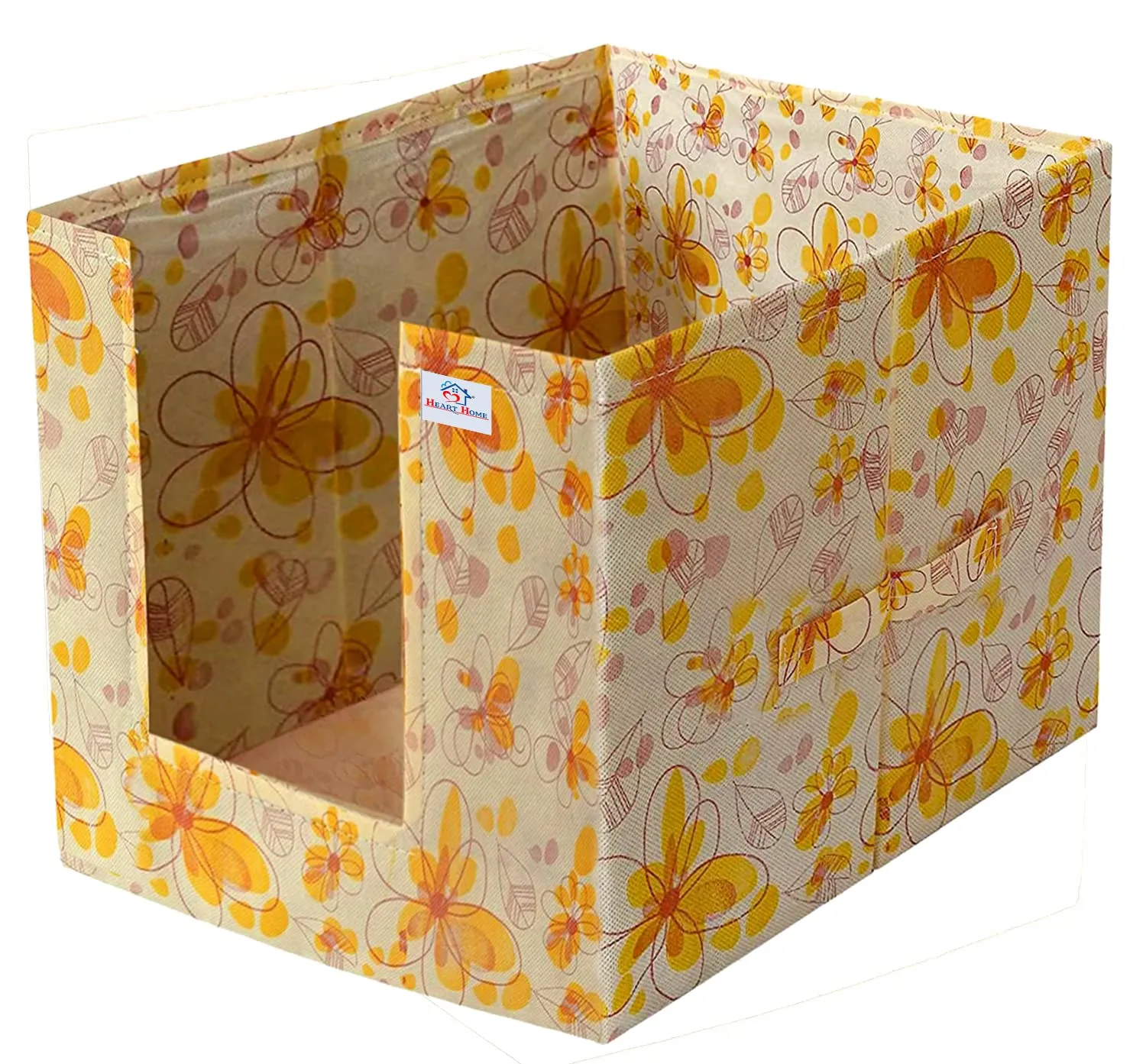 Heart Home Flower Printed Multiuses Non-Woven Closet Organizer With Handles- Pack of 6 (Yellow) -HS43HEARTH26485