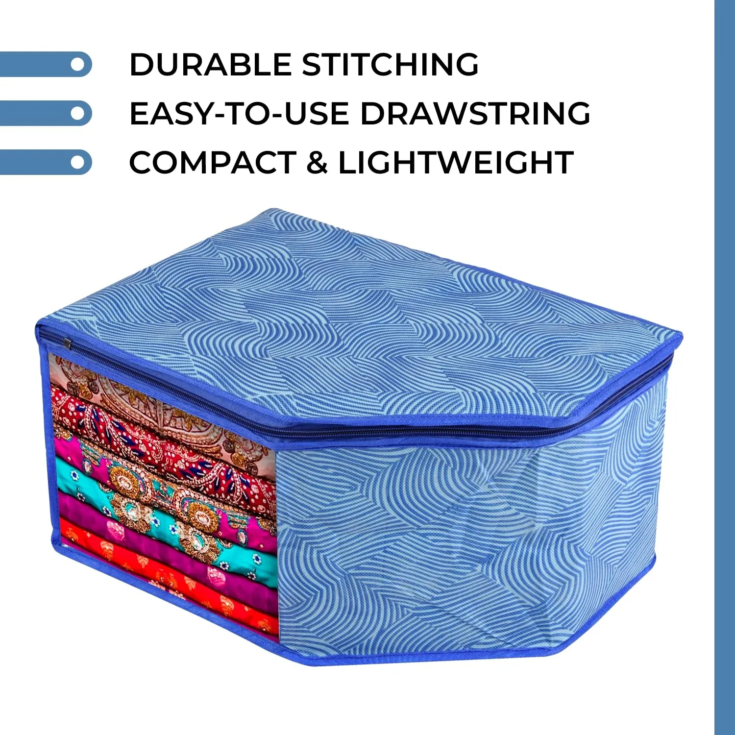 Heart Home Saree Cover & Blouse Cover Set | Saree & Blouse Organizer Combo Set | 3 Pieces Blouse & 3 Pieces Saree Cover Set | Zipper Closure | Lahariya-Design | Set of 6 | Blue