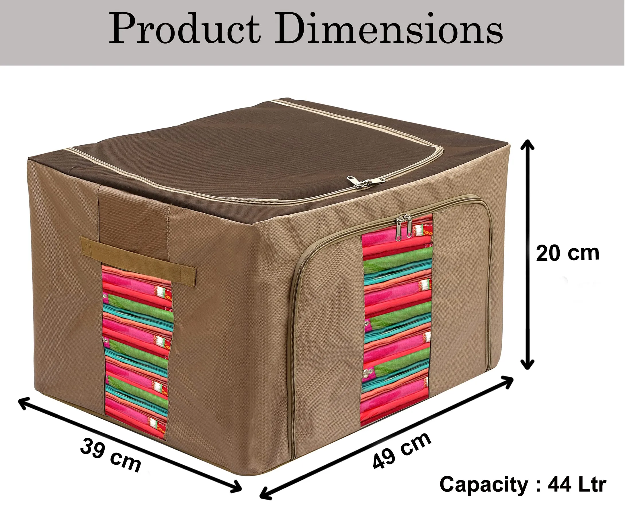 Heart Home Steel Frame Living Box, Closet Organizer, Cloth Storage Boxes for Wardrobe With Clear Window, 44Ltr. (Brown)-44HH0294