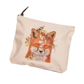 Holiday Fox & Chickadee Canvas Pouch