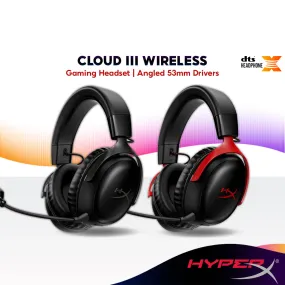 HyperX Cloud III Wireless DTS X Gaming Headset with Signature Comfort | Angled 53mm Drivers | Ultra-Clear Microphone