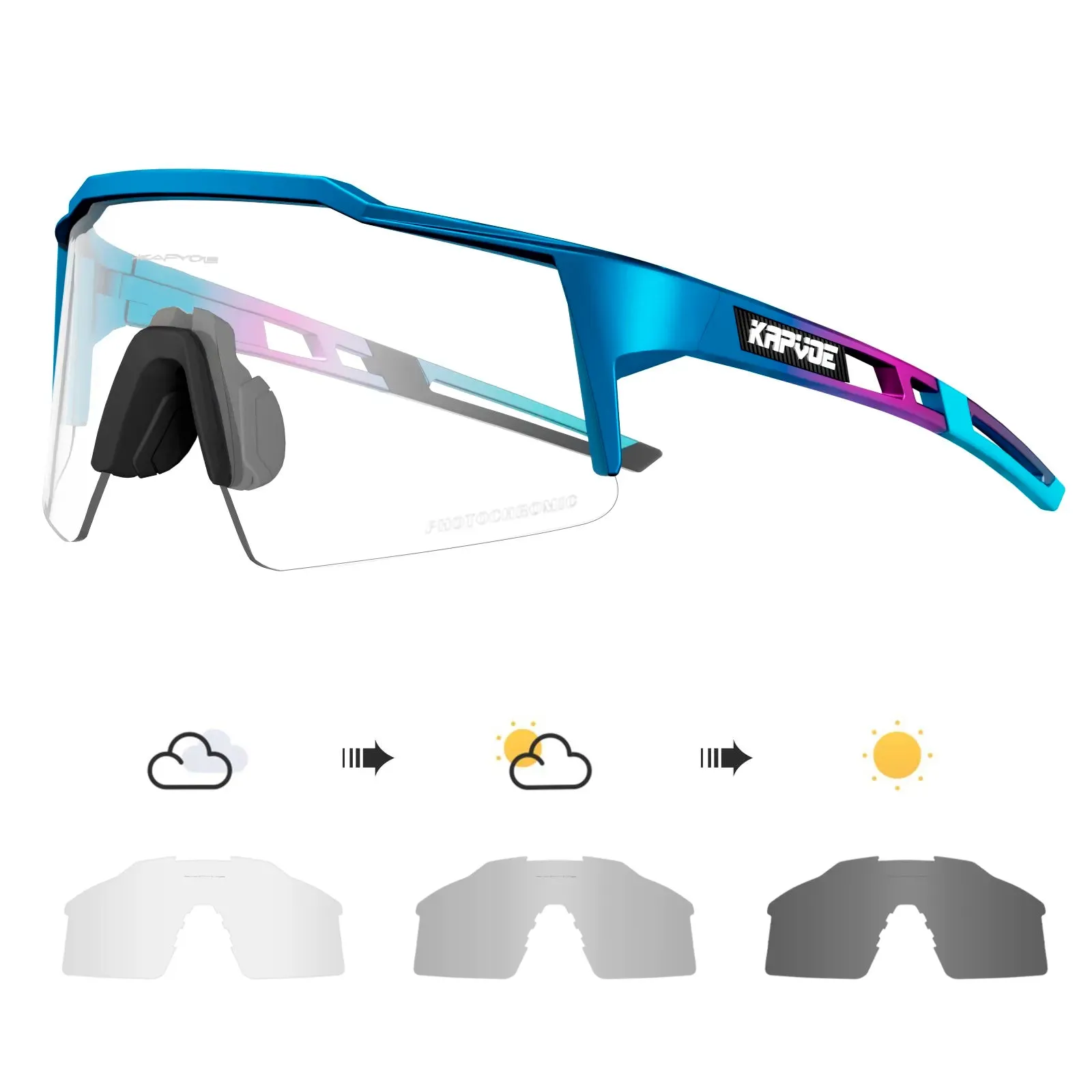 Kapvoe Photochromic Cycling Sunglasses for Men Glasses Fashion Mountain Bicycle Road Speed Cool Goggles Eyewear Sports MTB Bike