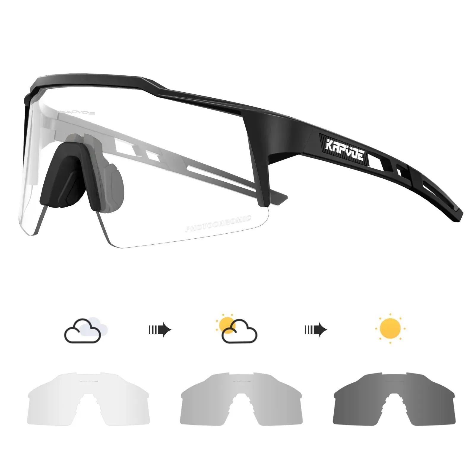 Kapvoe Photochromic Cycling Sunglasses for Men Glasses Fashion Mountain Bicycle Road Speed Cool Goggles Eyewear Sports MTB Bike