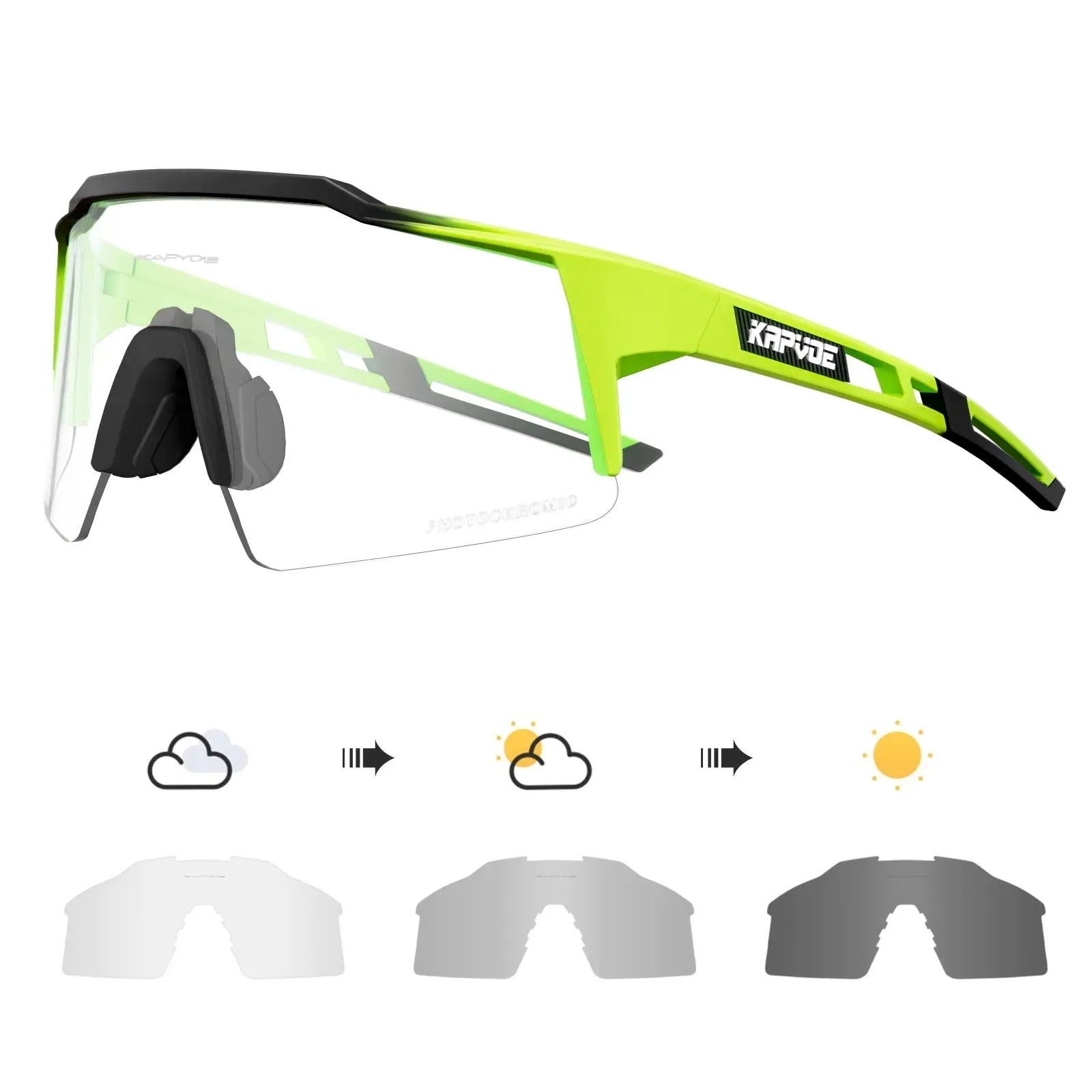 Kapvoe Photochromic Cycling Sunglasses for Men Glasses Fashion Mountain Bicycle Road Speed Cool Goggles Eyewear Sports MTB Bike