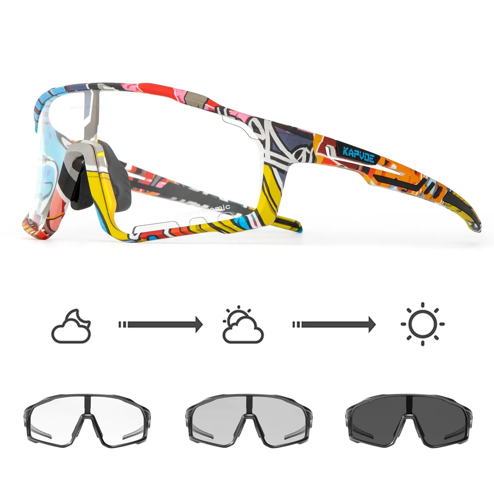 Kapvoe Photochromic Cycling Sunglasses Men Bicycle Cycling Glasses Bike Road Mountain Eyewear Women Outdoor Sport UV400 Goggles