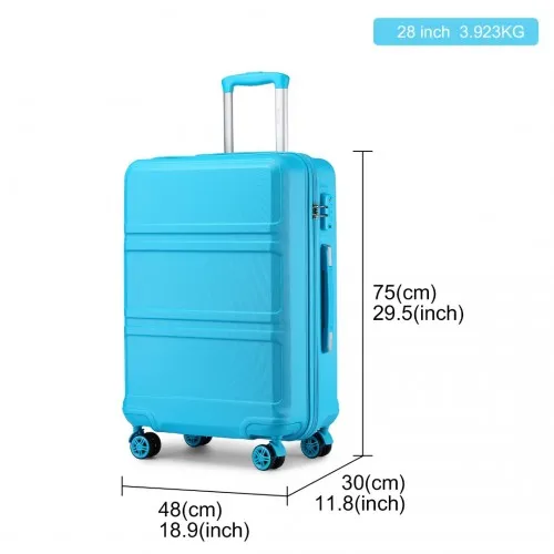 Kono ABS 28 Inch Sculpted Horizontal Design Suitcase - Blue | Durable & Stylish Luggage