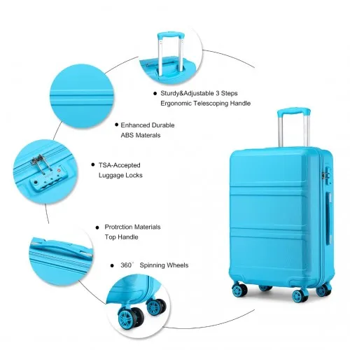 Kono ABS 28 Inch Sculpted Horizontal Design Suitcase - Blue | Durable & Stylish Luggage