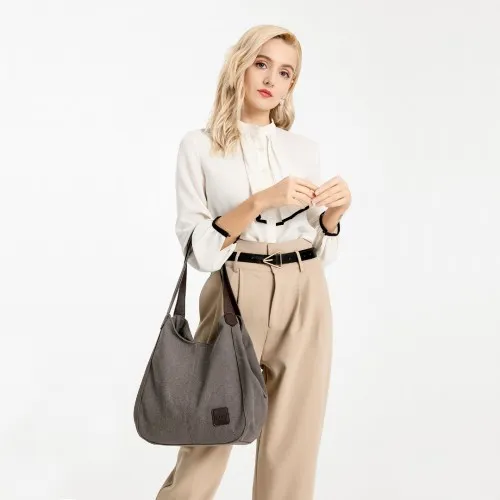 Kono Canvas Shoulder Tote Bag - Grey | Stylish & Practical for Everyday Use