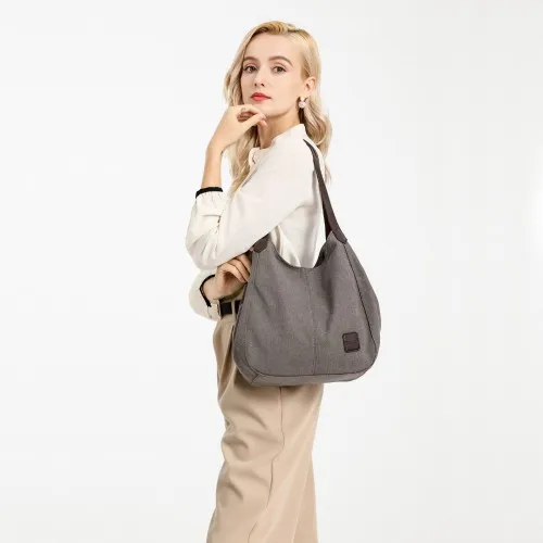 Kono Canvas Shoulder Tote Bag - Grey | Stylish & Practical for Everyday Use