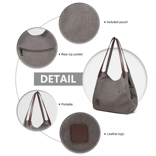 Kono Canvas Shoulder Tote Bag - Grey | Stylish & Practical for Everyday Use