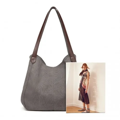 Kono Canvas Shoulder Tote Bag - Grey | Stylish & Practical for Everyday Use