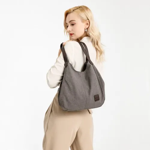 Kono Canvas Shoulder Tote Bag - Grey | Stylish & Practical for Everyday Use