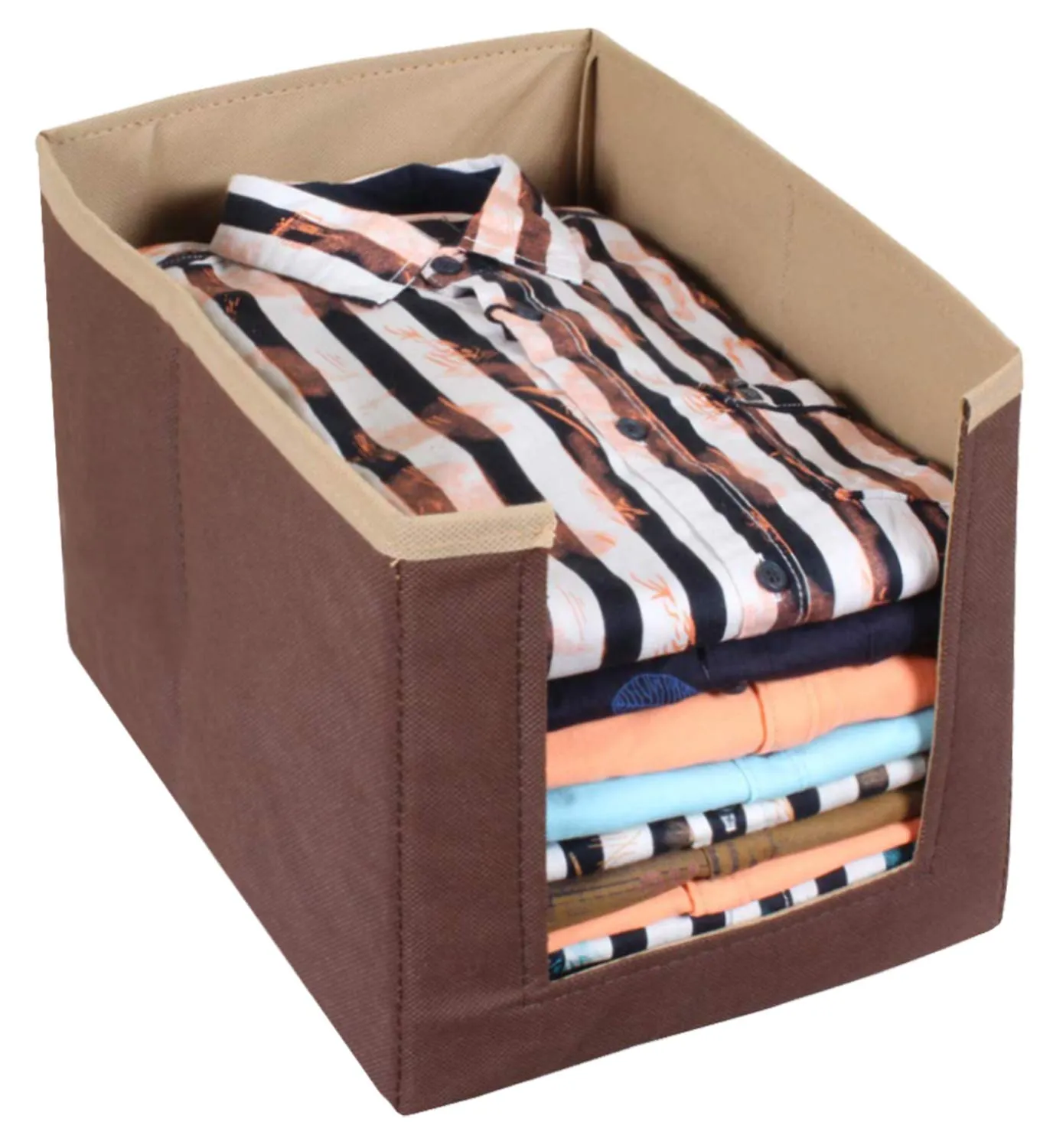 Kuber Industries 2 Pieces Non Woven Wardrobe Cloths Organizer-Shirt Stacker Storage Box (Brown & Light Brown)-KUBMART11317