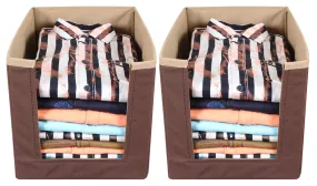 Kuber Industries 2 Pieces Non Woven Wardrobe Cloths Organizer-Shirt Stacker Storage Box (Brown & Light Brown)-KUBMART11317