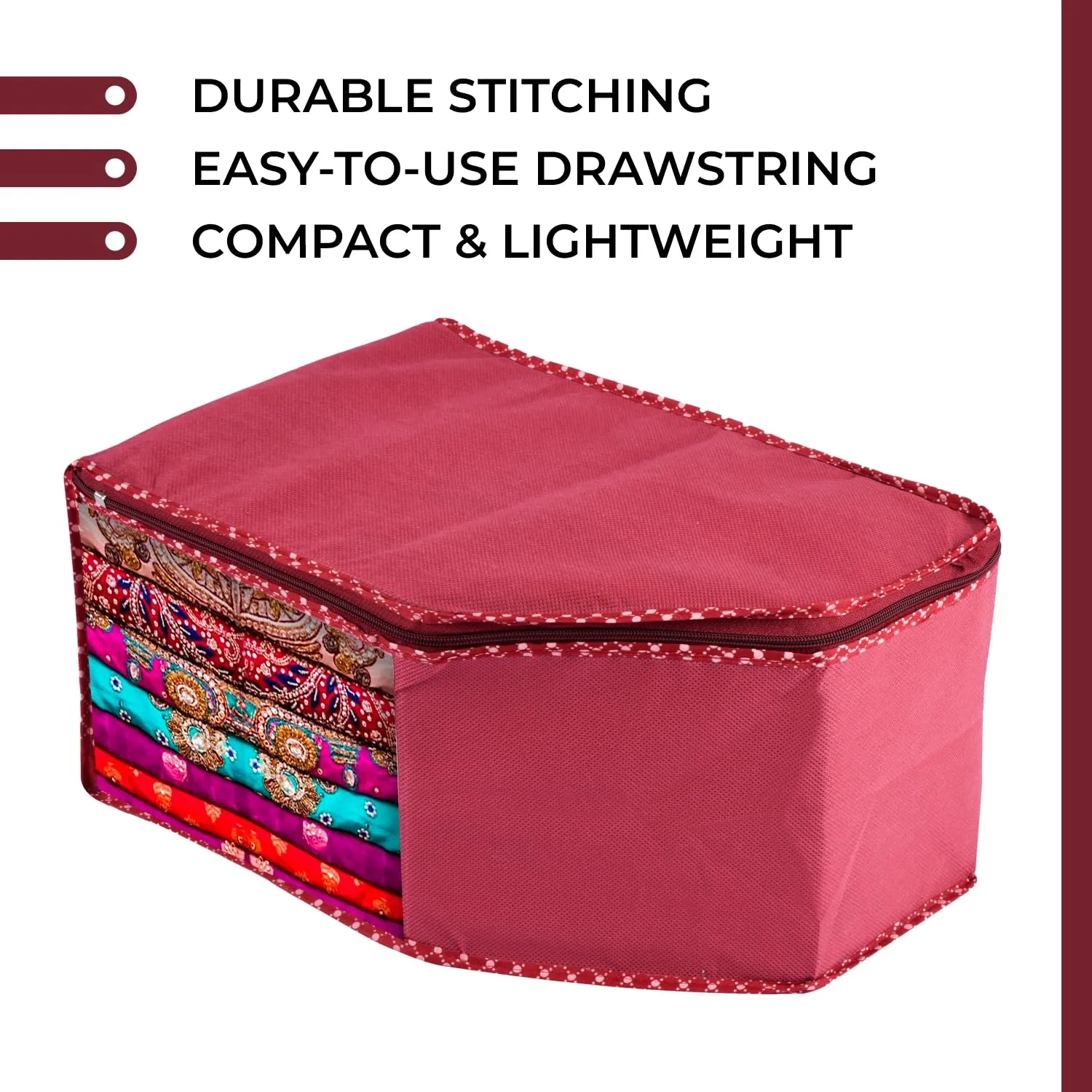 Kuber Industries Blouse Cover | Clothes Storage Bag | Zipper Wardrobe Organizers | Non-Woven Clothes Organiser | Side Transparent Blouse Organizer | Dot Border | Pack of 6 | Maroon