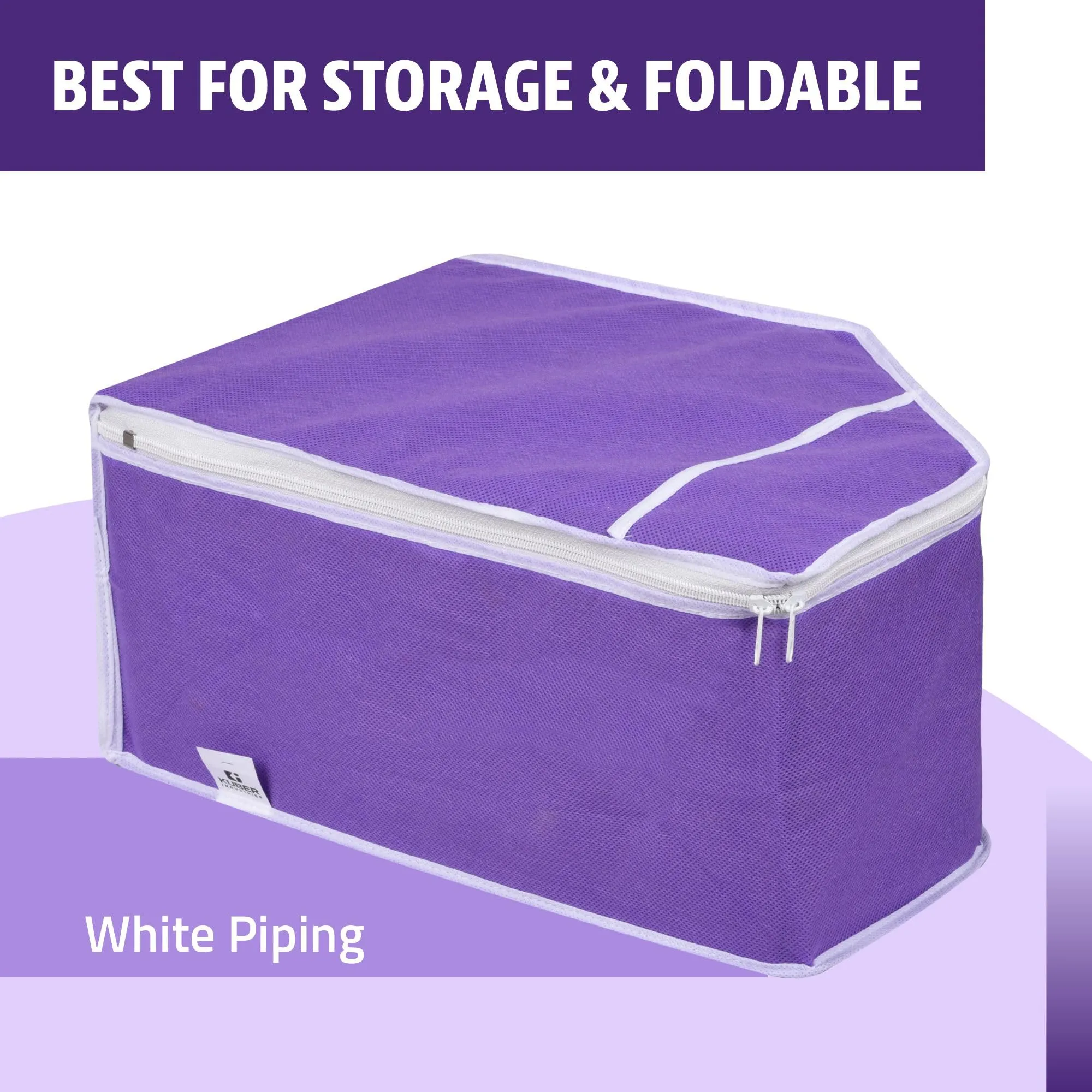 Kuber Industries Blouse Storage Bag | Clothes Storage Bag | Visible Window Wardrobe Bag | Clothes Organizer | Blouse Cover Bag for Travel | White Piping | Pack of 3 | Purple